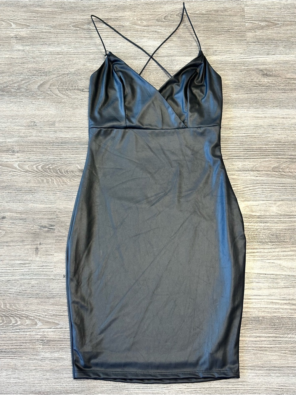 Strappy Black Faux-Leather Mini Dress